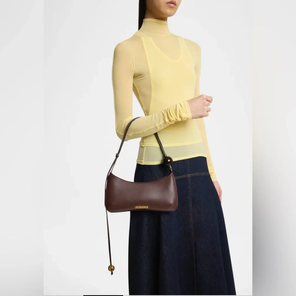 Jacquemus Brown Leather Shoulder Bag with Amber Bead Accents - Picture 2 of 8